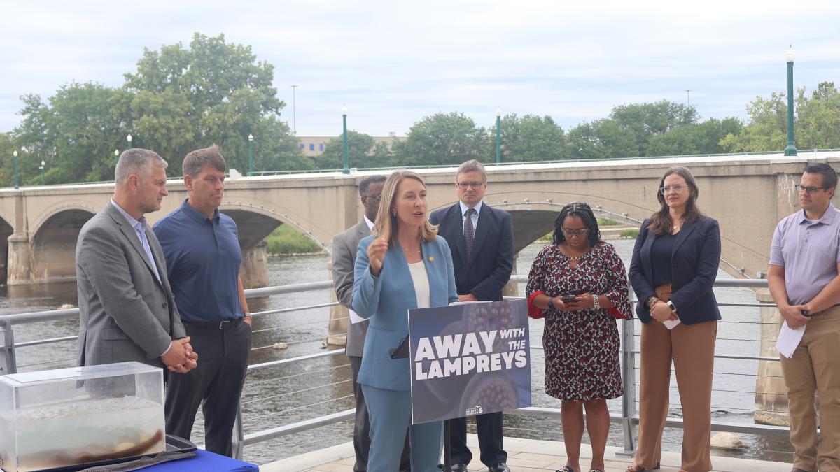 Rep. Scholten at lamprey press conference