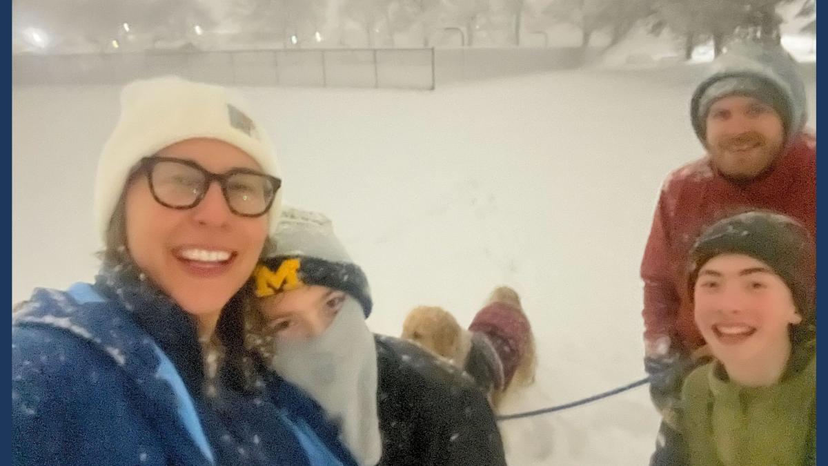 Rep. Scholten and family night sledding during the Michigan storm